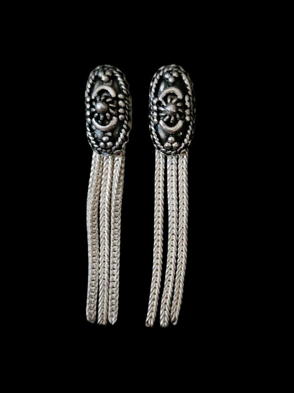 Vintage 80s Southwestern Sterling Silver 925 Tassel Fringe Dangle Earrings 1.5”